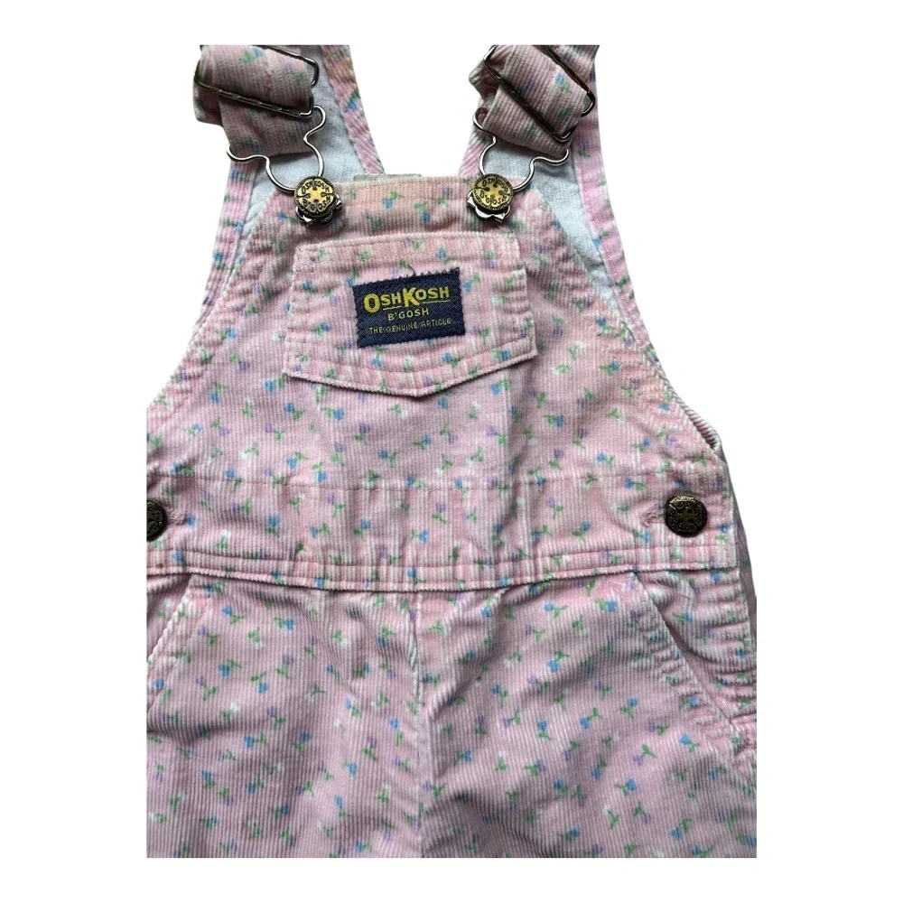 Vintage 90's Oshkosh B'gosh Pink Floral Corduroy Overalls 24m
